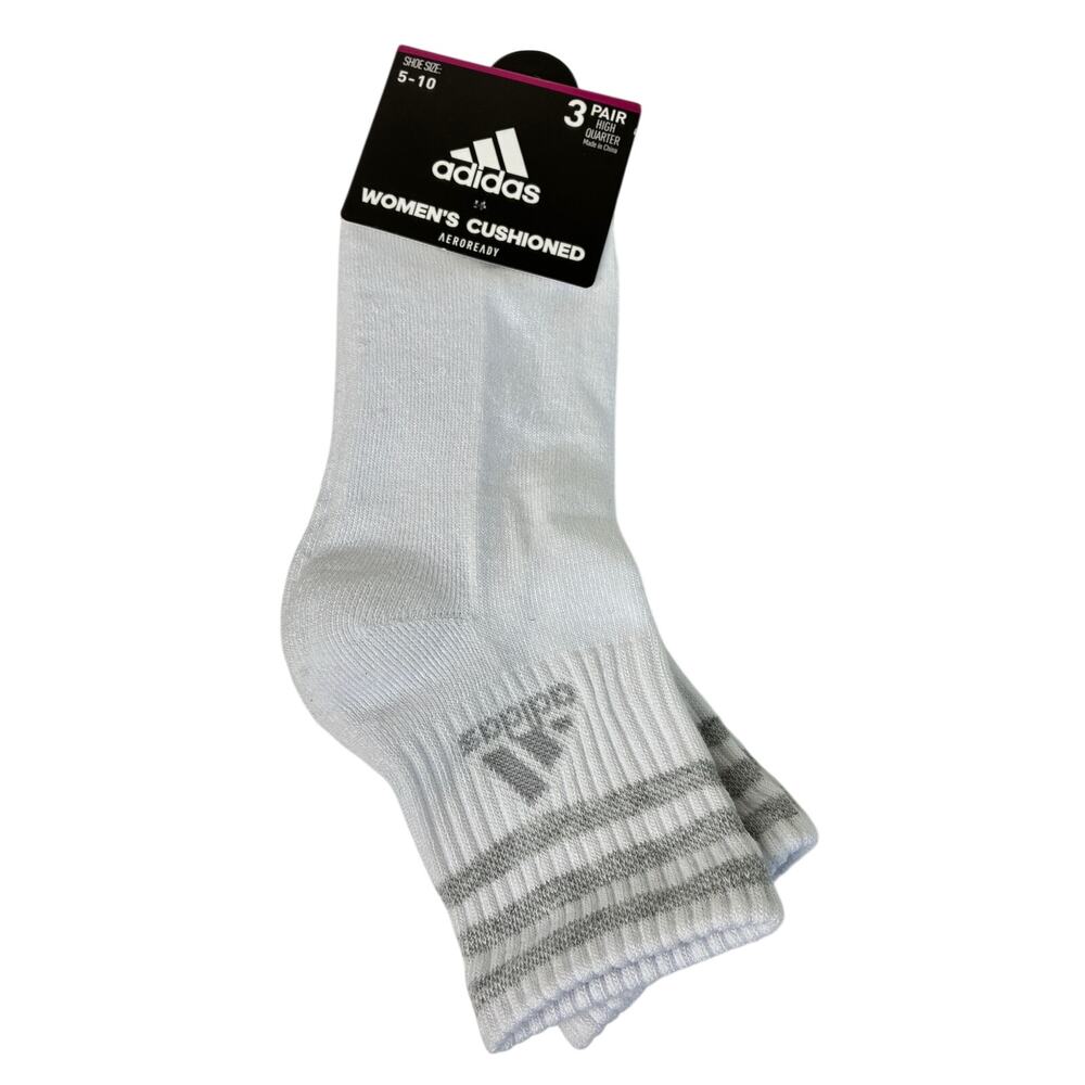 Adidas 3 Pair Women's Cushioned AeroReady White High Quarter White Socks Sz 5-10